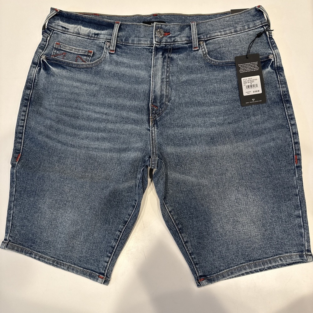 True Religion Ricky Shorts Men 36 Blue Brand New Red Stitching No Flaps 700410